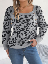 Load image into Gallery viewer, Leopard Buttoned Square Neck Sweater
