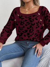 Load image into Gallery viewer, Leopard Buttoned Square Neck Sweater
