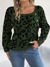 Load image into Gallery viewer, Leopard Buttoned Square Neck Sweater
