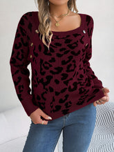 Load image into Gallery viewer, Leopard Buttoned Square Neck Sweater
