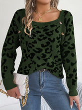 Load image into Gallery viewer, Leopard Buttoned Square Neck Sweater
