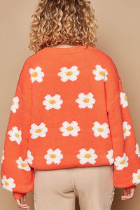 Daisy Pattern Drop Shoulder Sweater