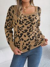 Load image into Gallery viewer, Leopard Buttoned Square Neck Sweater
