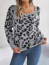 Load image into Gallery viewer, Leopard Buttoned Square Neck Sweater
