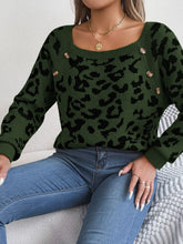 Load image into Gallery viewer, Leopard Buttoned Square Neck Sweater
