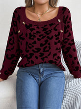 Load image into Gallery viewer, Leopard Buttoned Square Neck Sweater
